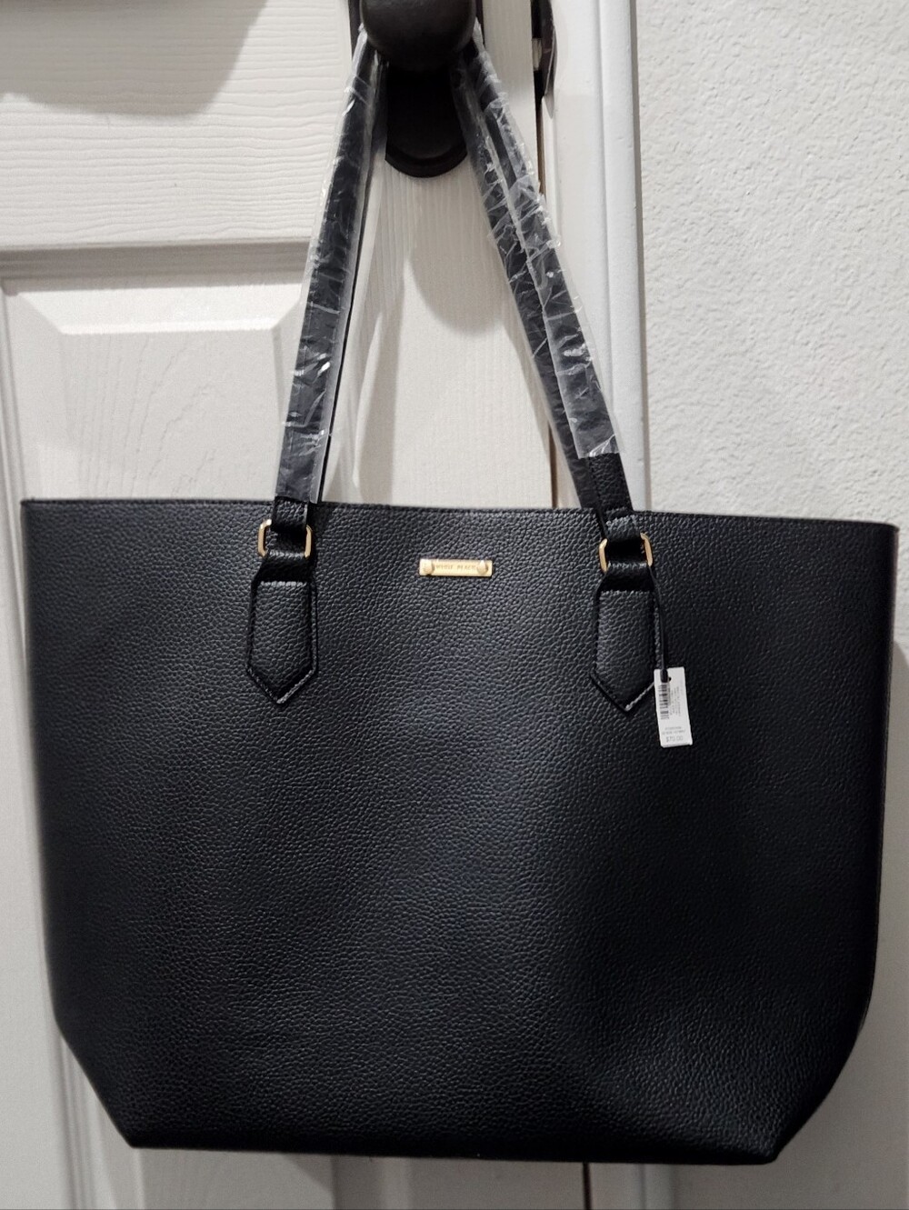 Black Faux Leather Tote Bag with Gold Hardware -- by White House Black Market